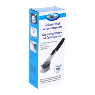 Overige merken aqua laser afwasborstel met dispenser + schuurspons zwart wit