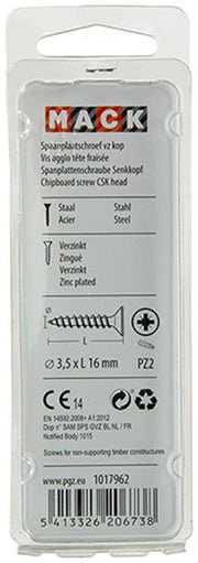 Mack 1017962 - spaanplaatschroef vz kop geelverz 165st 3,5 x 16 mm | 5 stuks - afbeelding 2
