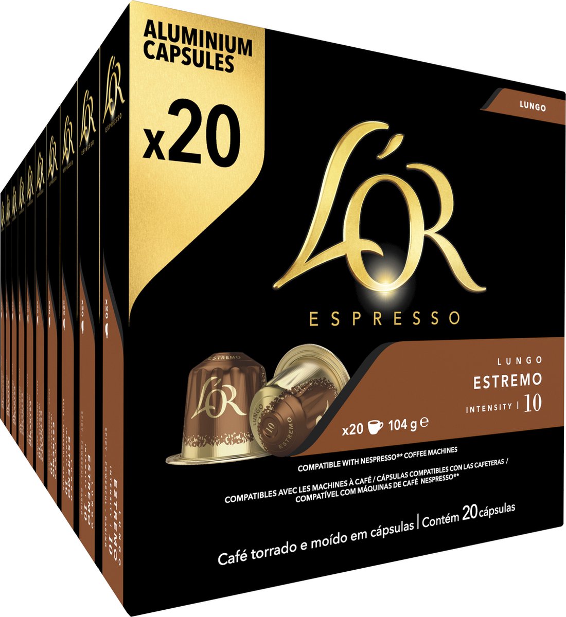 L'or lungo estremo koffiecups - intensiteit 10 12 - 10 x 20 capsules
