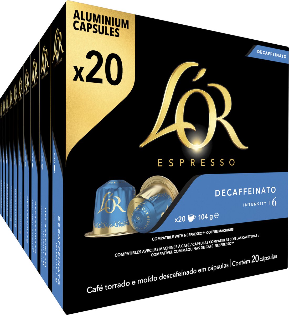 L'or espresso decaffeinato koffiecups - intensiteit 6 12 - 10 x 20 capsules