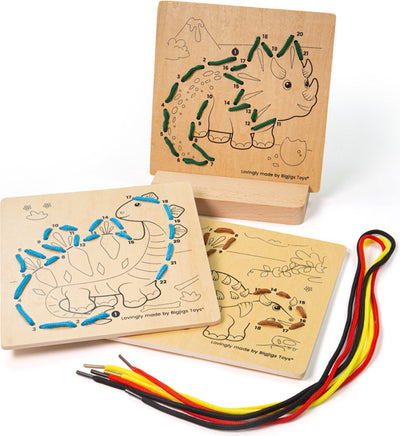Bigjigs rijgen op nummer dinosaurus hout