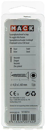 Mack 1018014 - spaanplschr.vzkop-zelfb. geelverz. 25 st 4,0 x 60 mm | 5 stuks - afbeelding 2