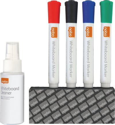 Nobo whiteboard droog reiniging starterkit - 1 spray - 4 stiften - 1 wisser
