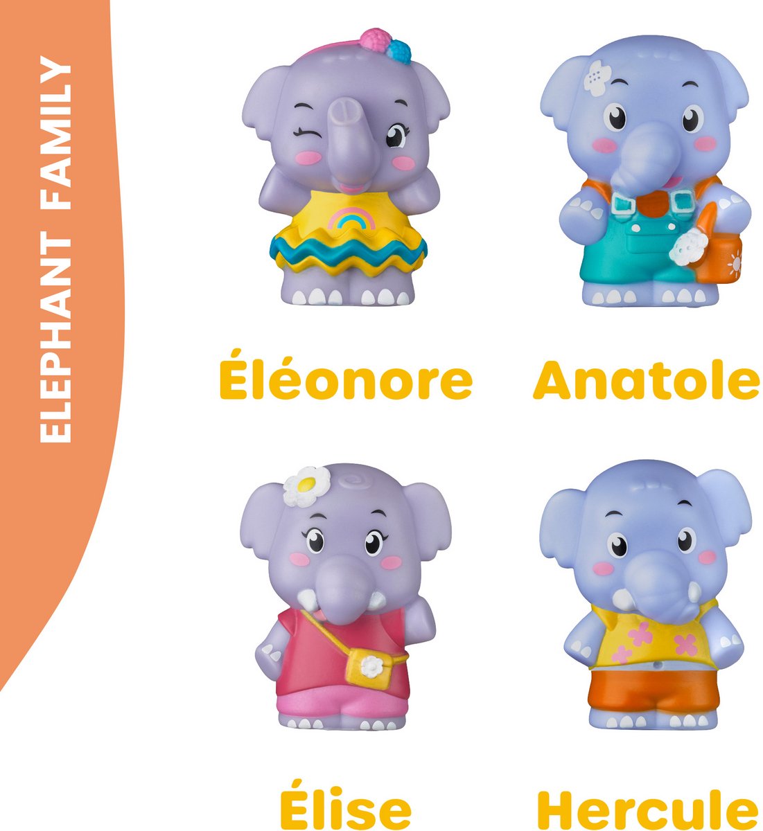 Klorofil speelset familie ''elephant'' | speelfiguren set - poppetjes familie - kinder speelgoed - hercule, elise, eleonore en anatole - vanaf 18 maand - 4-delig