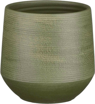Mica decorations plantenpot - terracotta - donkergroen relief - d19 h18 cm - bloempot