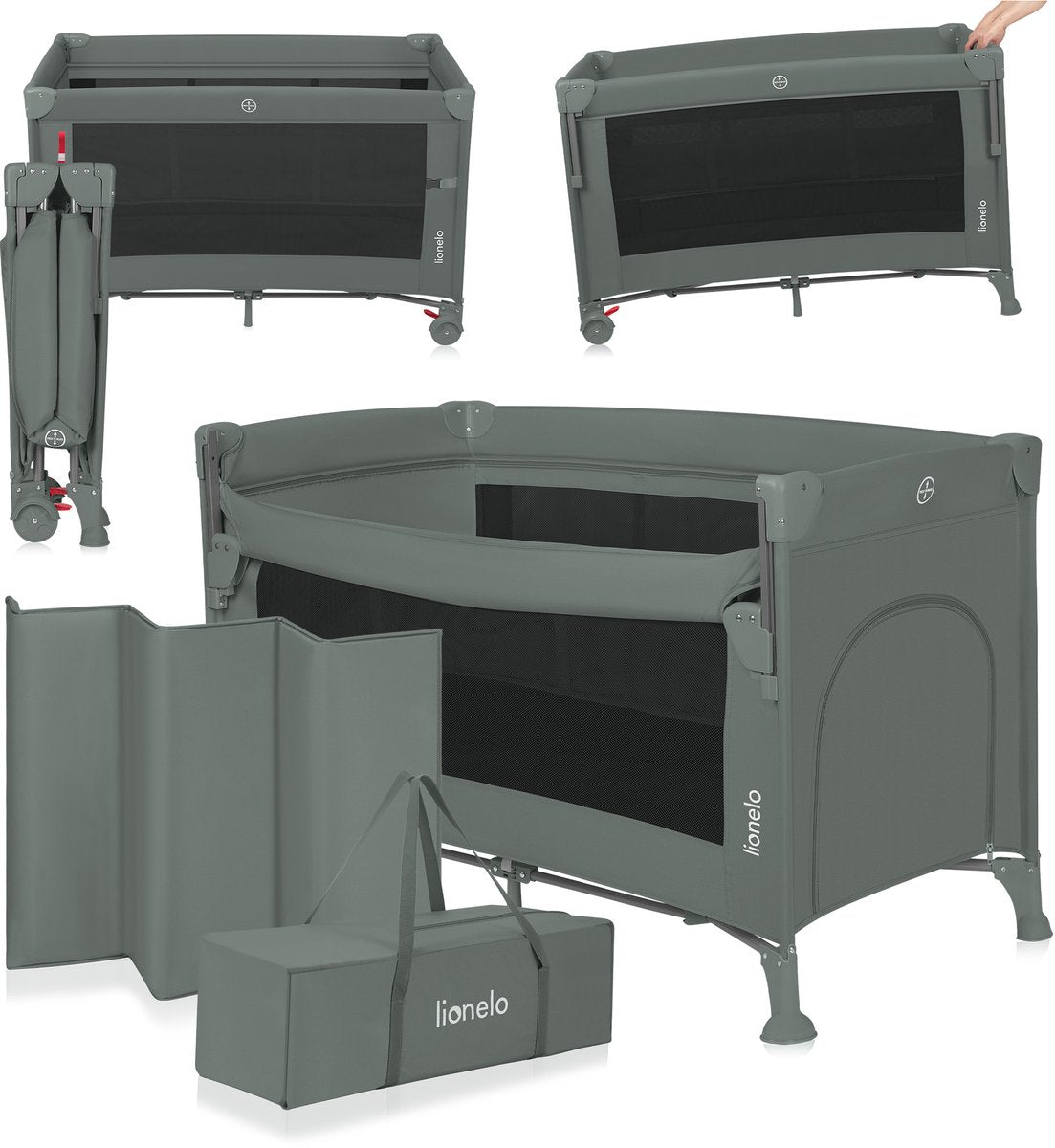 Lionelo ellen reisbedje 3 in 1 – aanschuifbedje, baby- peuterbed - co-sleeper – campingbed – 2 matrasposities – opvouwbaar – wieltjes met rem – inclusief draagtas – tot 15 kg