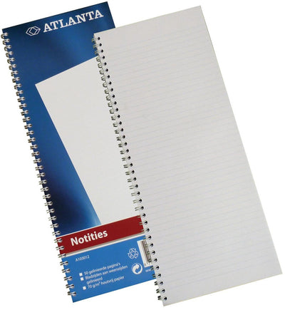 Atlanta djois notitieboek - 330 x 135 mm - spiraal binding - 50 bld 100 blz - blauw - 1 stuk