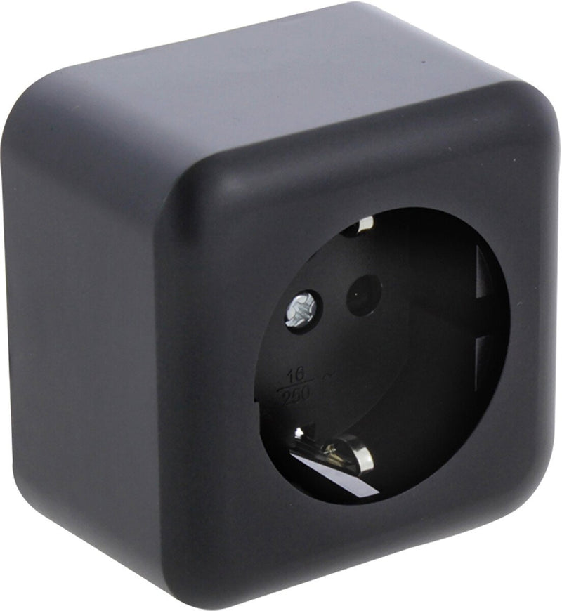 Q-link stopcontact â€“ wandcontactdoos met kinderbeveiliging â€“ opbouw â€“ met randaarde â€“ zwart