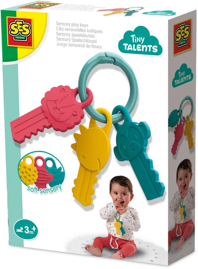 Ses creative - tiny talents - sensorisch speelgoed speelsleutels - montessori - bijten, voelen, sabbelen, spelen - verschillende texturen - baby speelgoed