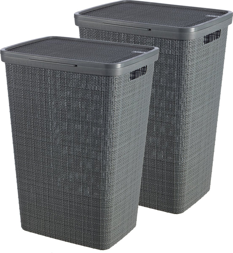 Curver jute wasmand met deksel - 58 liter - 2 stuks - donkergrijs