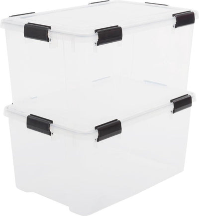 Iris airtight opbergbox - 50l - kunststof - transparant zwart - set van 2