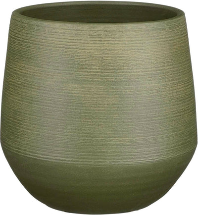 Mica decorations plantenpot - terracotta - donkergroen relief - d24 h23 cm - bloempot