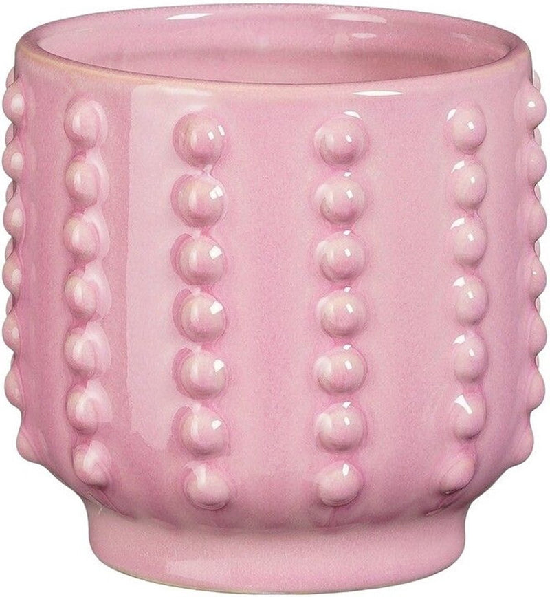 Mica decorations bloempot boaz - gebobbeld - roze - 13 x 14 cm