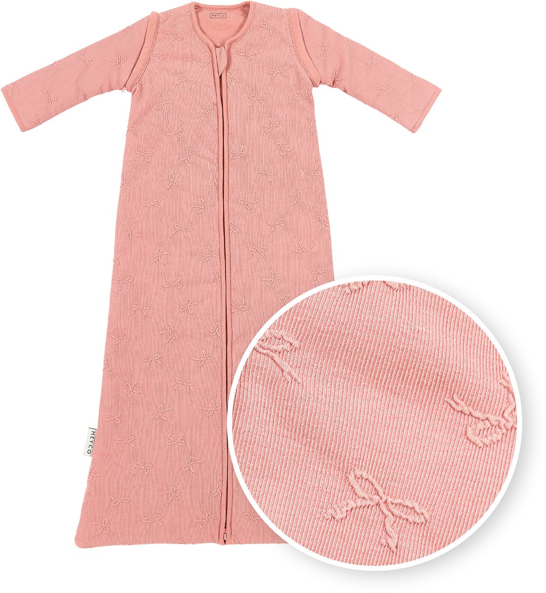 Meyco baby studio collection bow baby slaapzak met afritsbare mouwen - rose - 60cm - 2.5 tog