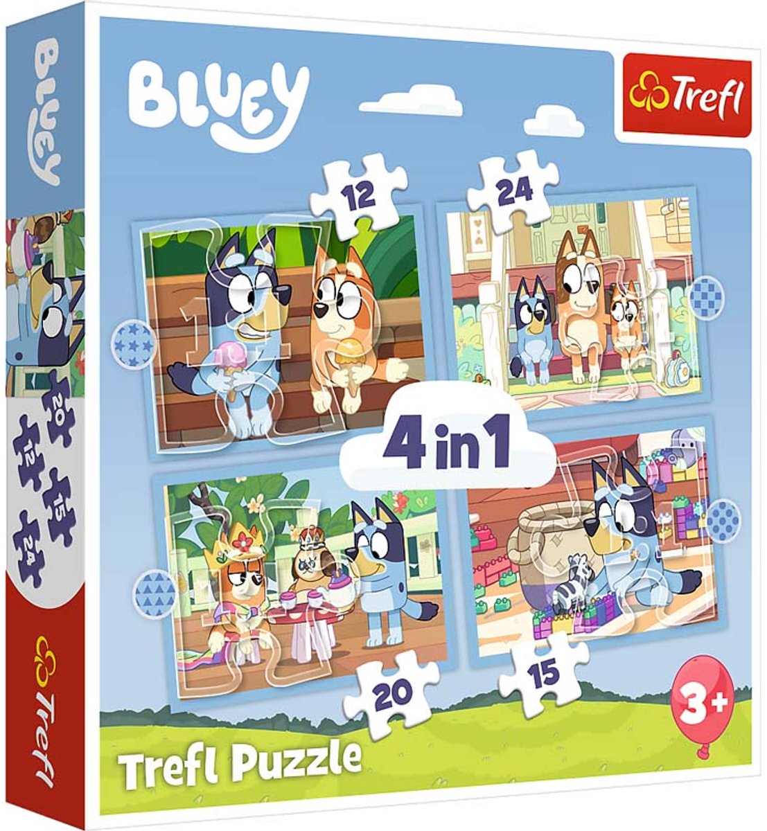 Trefl - puzzles - 4in1 (12, 15, 20, 24) - bluey and his world bbc bluey
