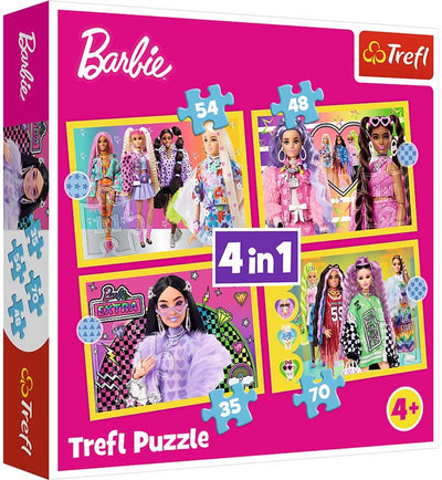 Trefl puzzelset barbie 4-in-1 kleurrijk karton speelgoed.