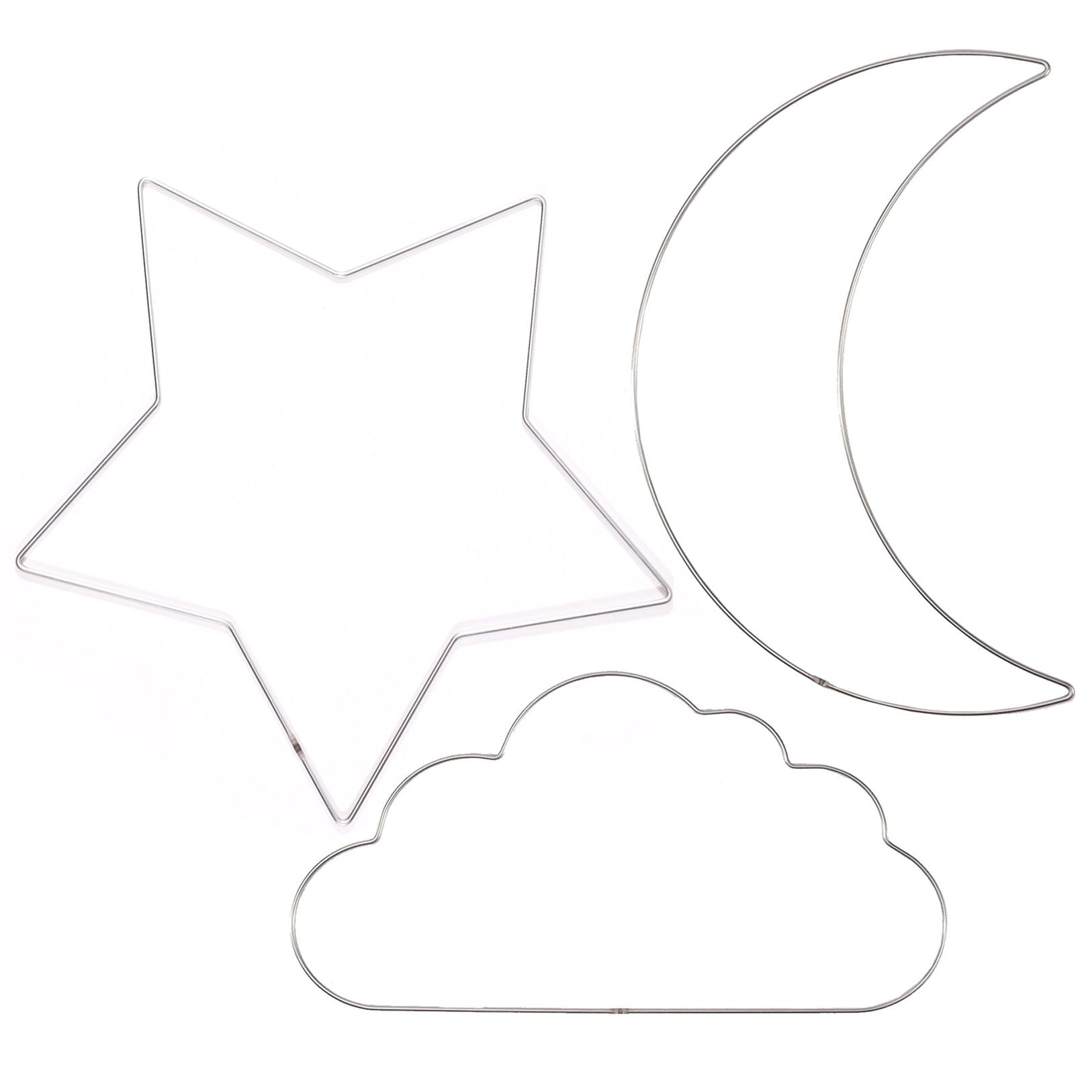 Vaessen creative • metalen ringen set ster, maan wolk ø32cm 3mm zilver