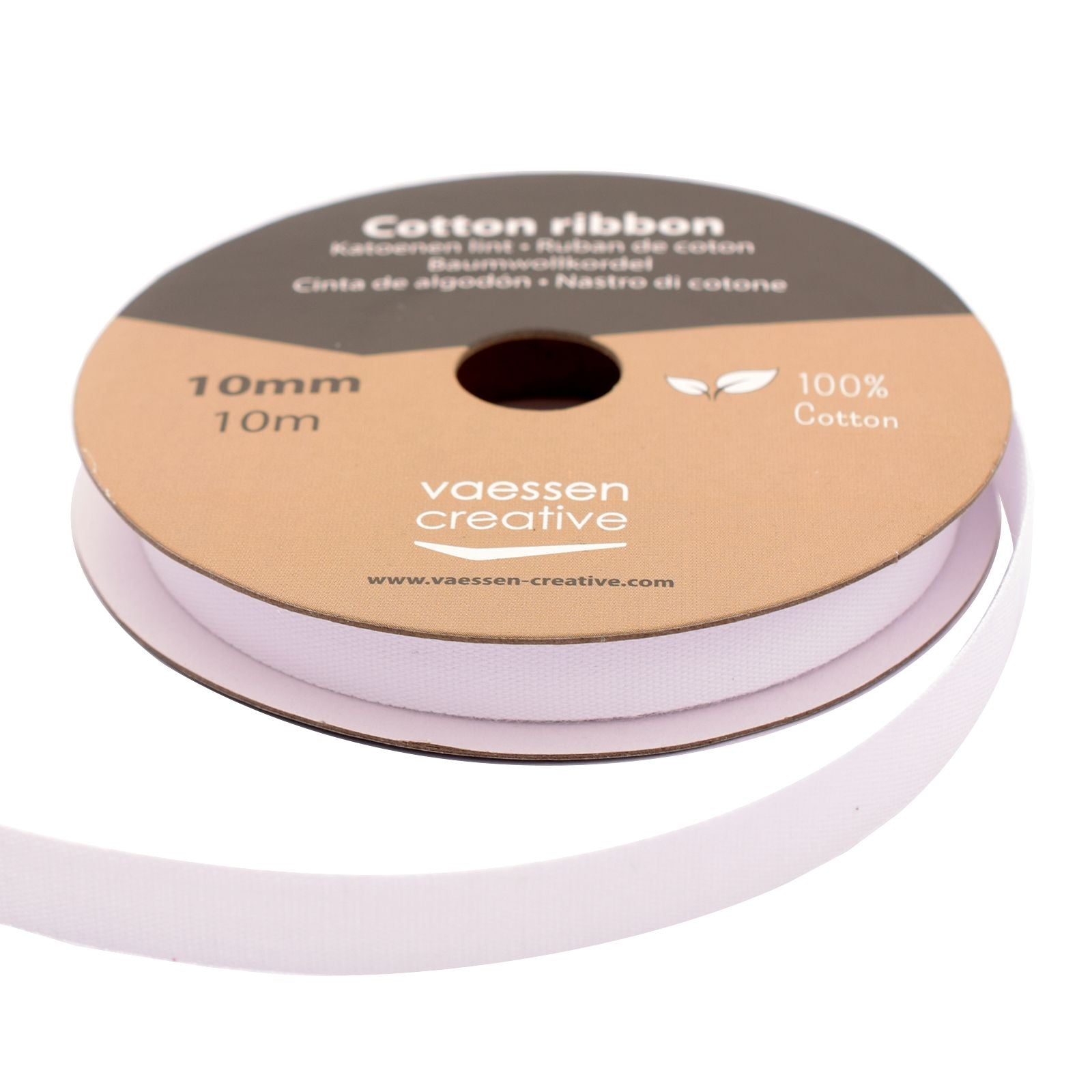 Vaessen creative • katoenen lint 10mm x 10m wit