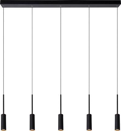 Lucide tubule - hanglamp - led - 5x7w 2700k - zwart