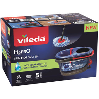 Vileda h2pro spin dweilsysteem - complete mopset met emmer en pedaalpers - 2 gescheiden waterreservoirs - altijd schoon water