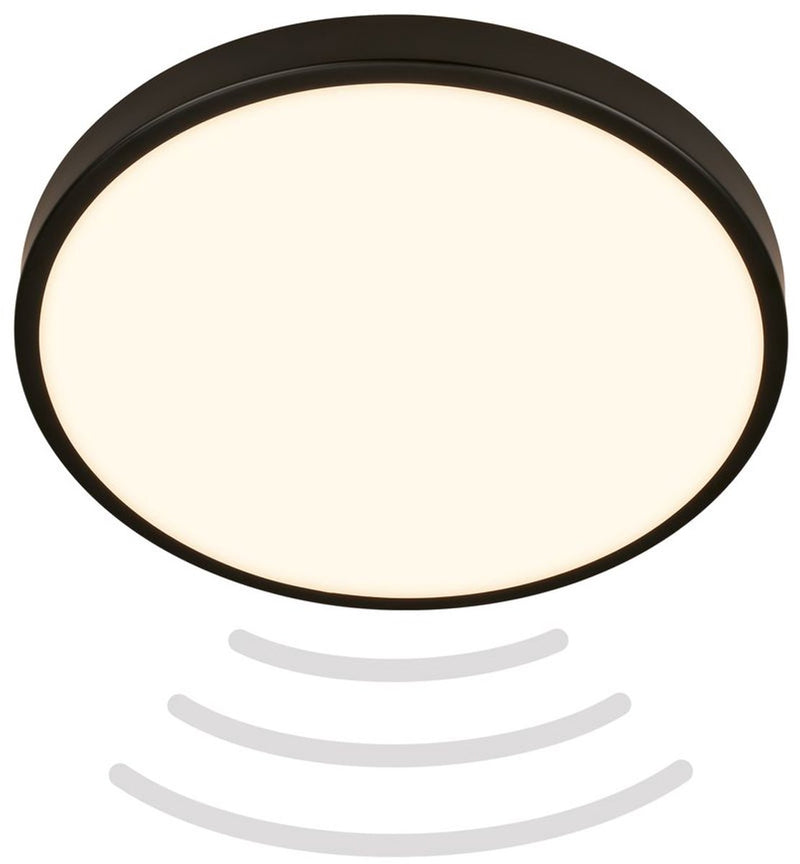 B.k.licht briloner chet - badkamerverlichting - led plafonniere - badkamer lamp - met bewegingssensor - ip54 - warm wit licht - 12w - ø29cm - zwart