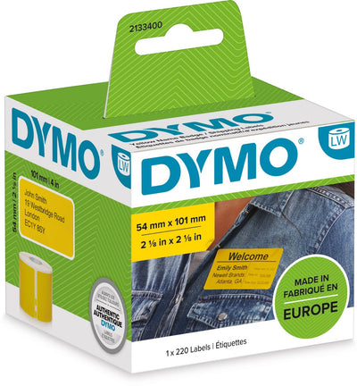 Dymo originele labelwriter grote verzendlabels naamkaarten | 54 mm x 101 mm | zwart op geel | rol van 220 zelfklevende etiketten | geschikt voor de labelwriter labelprinters | gemaakt in europa