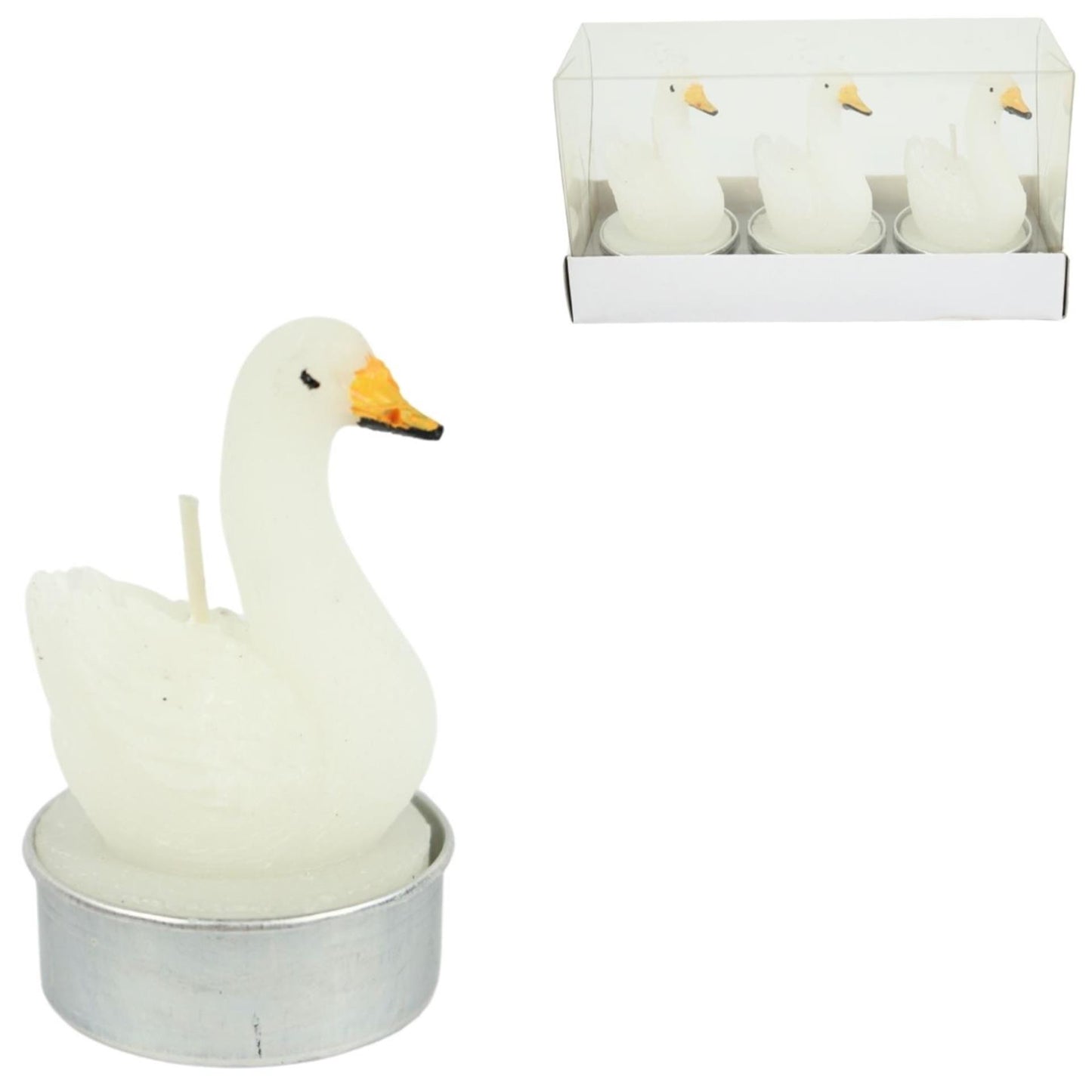 Theelicht zwaan wit 6,5cm set van 3