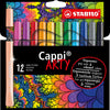 Stabilo cappi - viltstift - nooit meer je dop kwijt dankzij de dopring - arty etui met 12 kleuren + 1 dopring