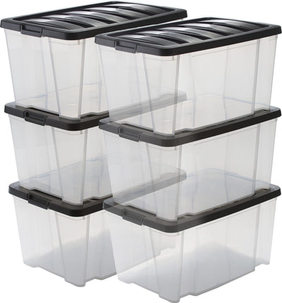 Iris handybox opbergbox - 45l - kunststof - transparant zwart - set van 6