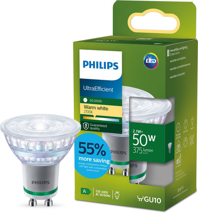 Philips led philips ultra efficient led spot - 50w - gu10 - warmwit licht