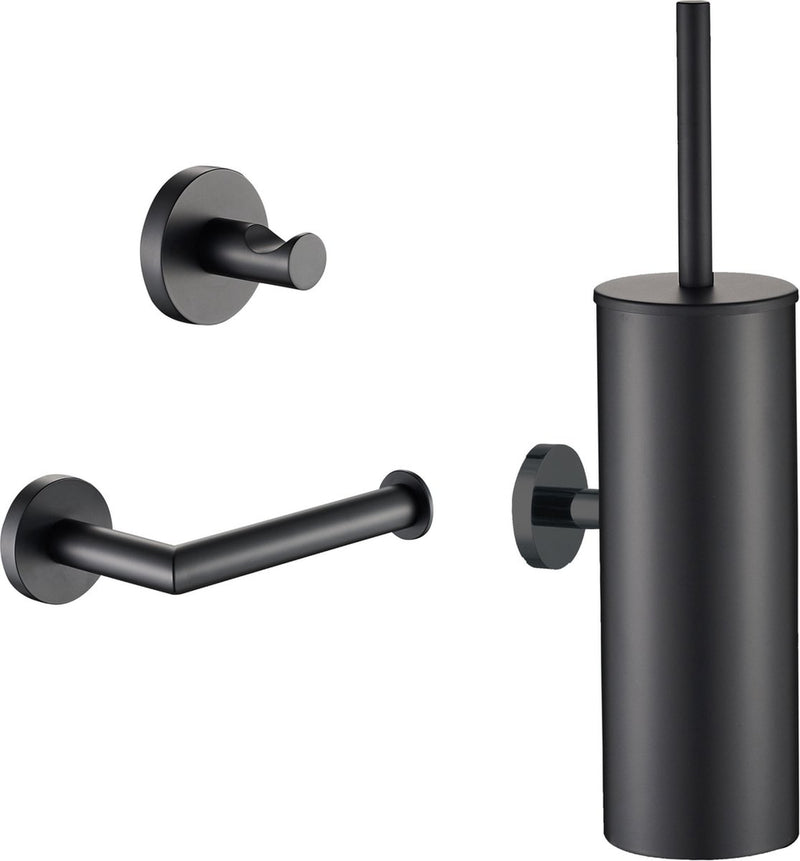 Plieger vigo toiletset accessoires – wc borstel – wc rolhouder – handdoekhaakje - 10 jaar garantie – mat zwart