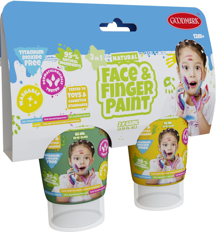 Natural face fingerpaint tube - groen en geel, 2x65ml - schmink