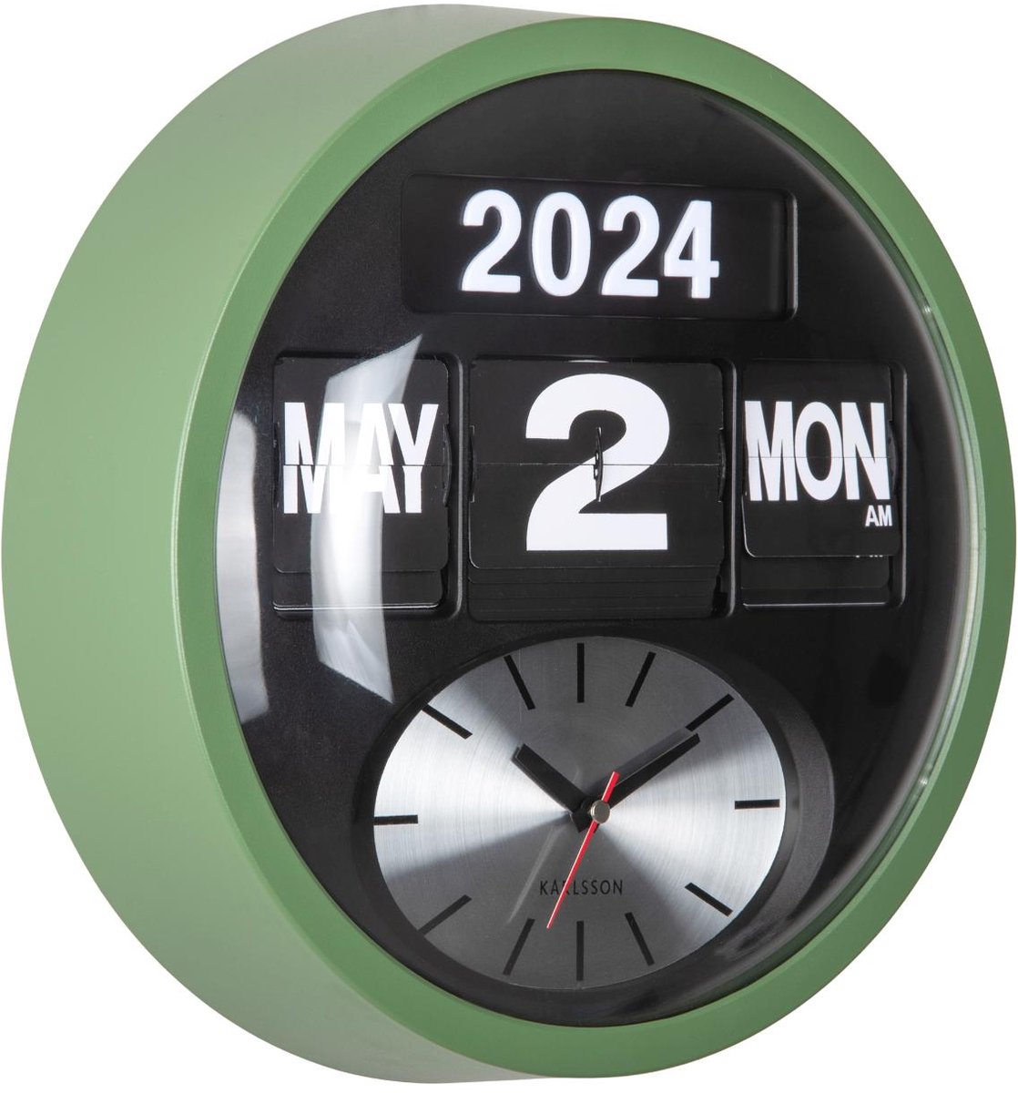 Karlsson wandklok round flip - jungle groen - 11x32.6x32.6cm - wandklok scandinavisch