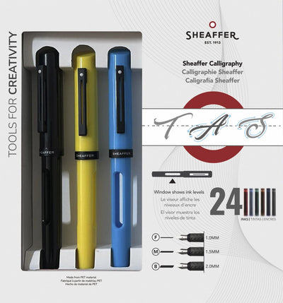 Sheaffer kalligrafiepen - zwart, blauw, geel maxi - penpunt f m b - sf-93404