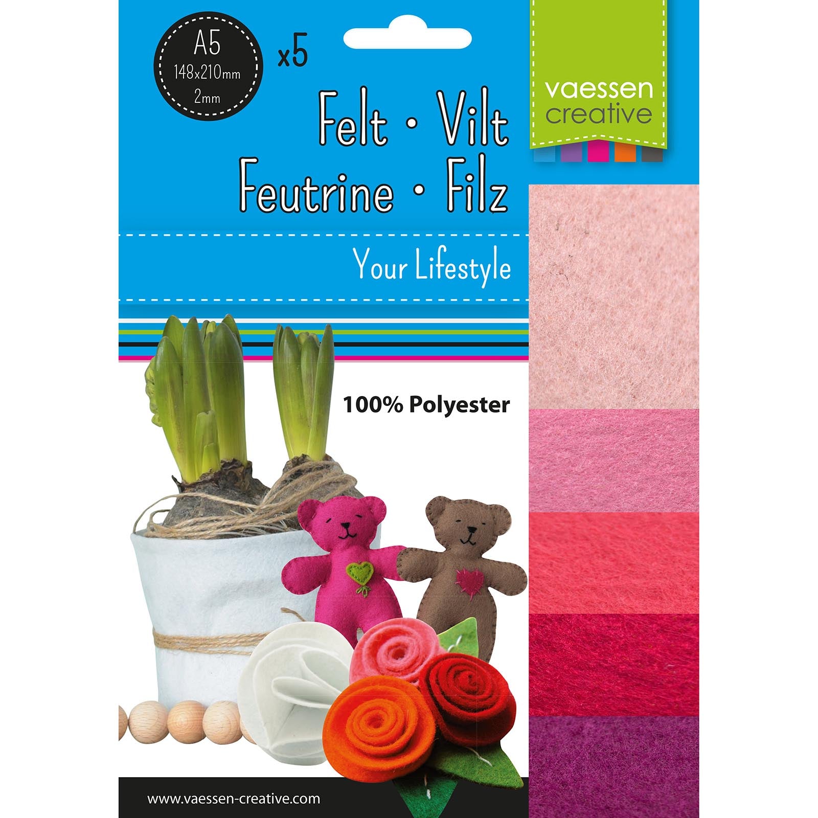 Vaessen creative • vilt pakket 2mm a5 roze 5st.