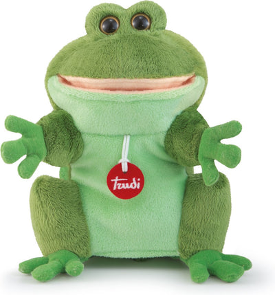 Trudi - puppets handpop kikker 28 cm - handgemaakt in italie - zacht pluche - knuffeldier voor jongens en meisjes - groen - 19x23x15 cm maat s