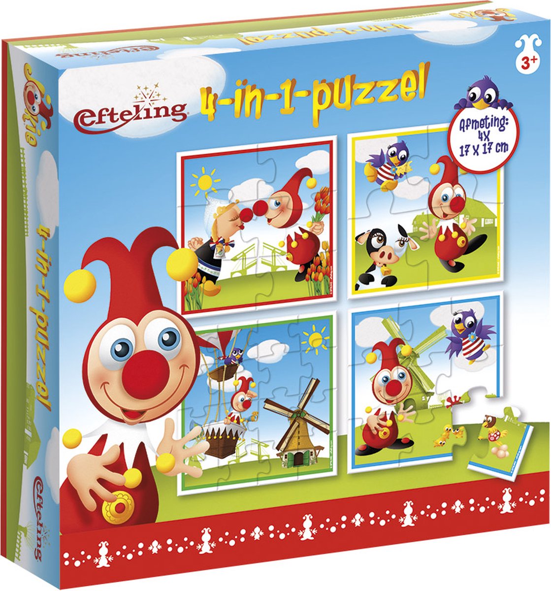 Bambolino jokie efteling puzzel 4 in 1 educatief peuter speelgoed - kinderpuzzel 4x6x9x16 stukjes leren puzzelen, 3 jaar en ouder - toys
