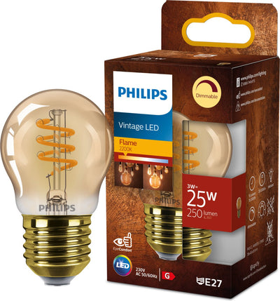 Philips led kogellamp spiraal goud - 25 w - e27 - dimbaar extra warmwit licht