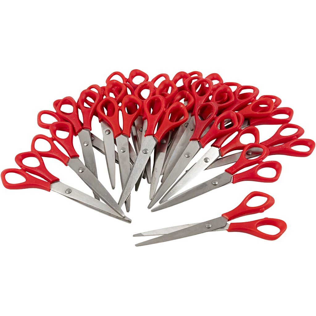 Schoolscharen, l: 16 cm, puntig, rechtshandig, rood, 24 stuk 1 doos