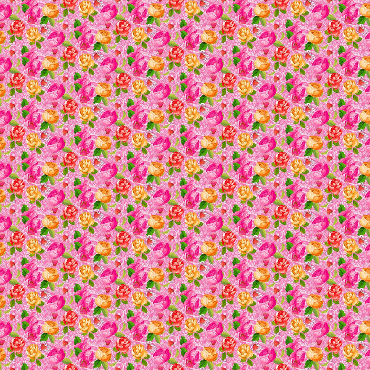 Vaessen creative • coco-ton katoen stof 45x50cm so cute roze bloemen motief