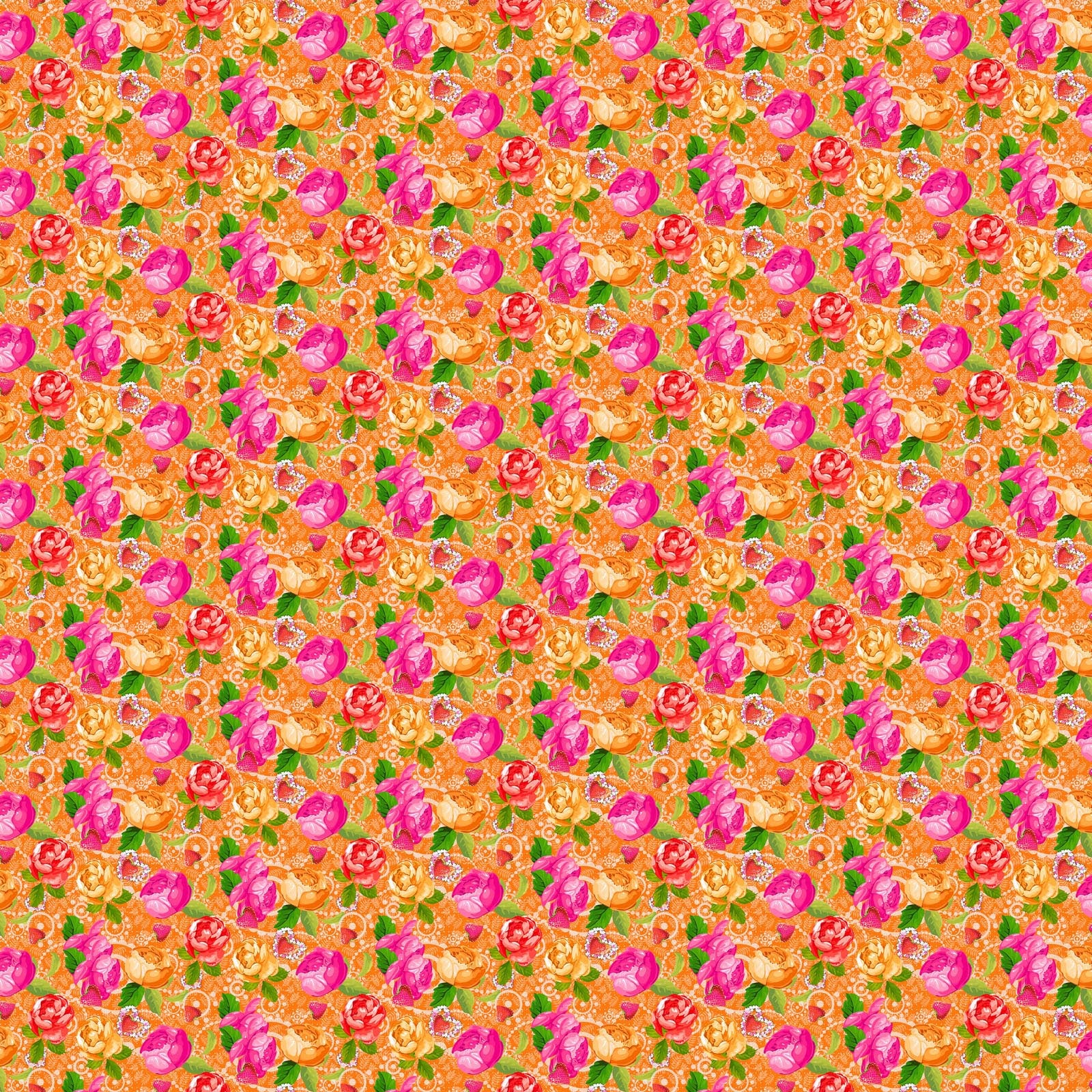 Vaessen creative • coco-ton katoen stof 45x50cm so cute oranje bloemen motief
