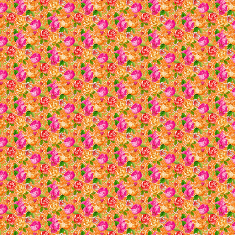 Vaessen creative • coco-ton katoen stof 45x50cm so cute oranje bloemen motief