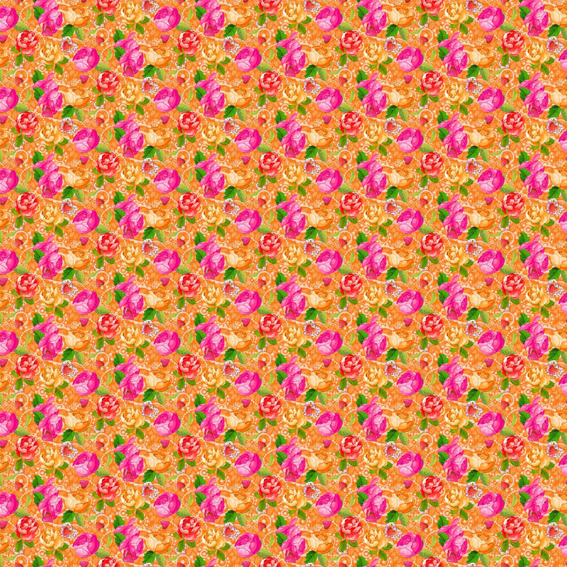 Vaessen creative • coco-ton katoen stof 45x50cm so cute oranje bloemen motief