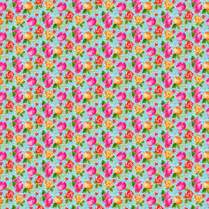 Vaessen creative • coco-ton katoen stof 45x50cm so cute blauw bloemen motief