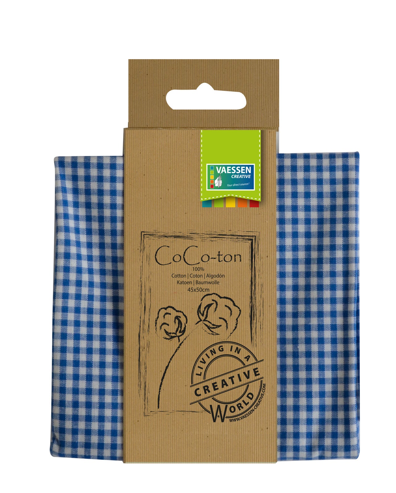 Vaessen creative • coco-ton katoen stof 45x50cm basic middenblauw ruit