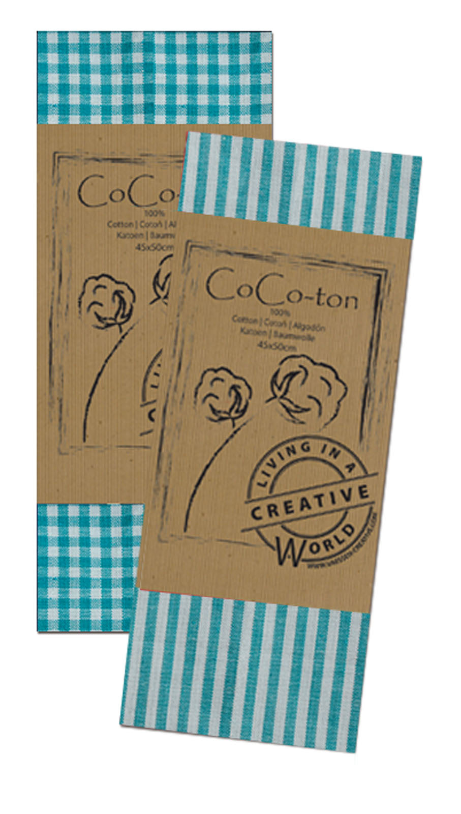 Vaessen creative • coco-ton katoen stof 45x50cm basic turkoois gestreept