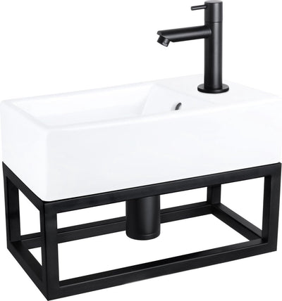 Differnz force fonteinset - 40x22x11.5cm - kraan recht - mat zwart - met handdoekrek - keramiek