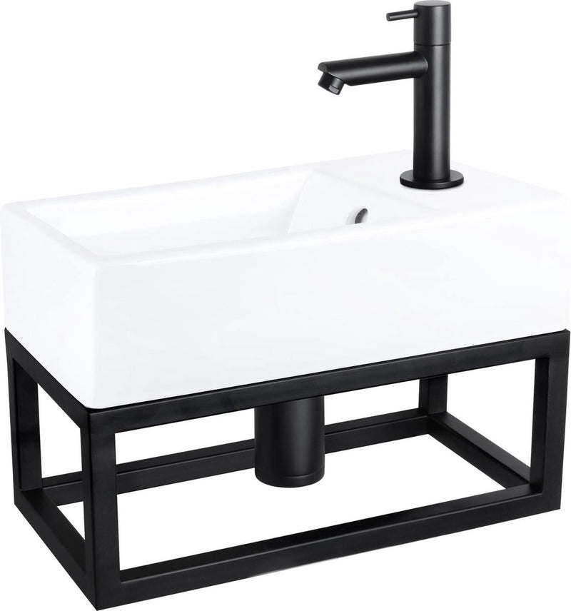 Differnz force fonteinset - 40x22x11.5cm - kraan recht - mat zwart - met handdoekrek - keramiek