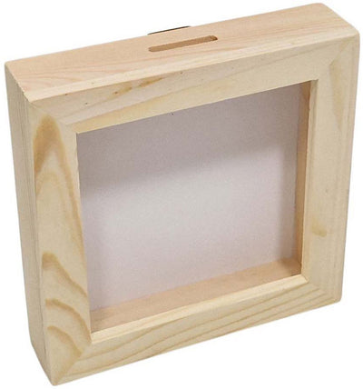 Playwood houten spaarpot plexiglas met witte achterkant klein