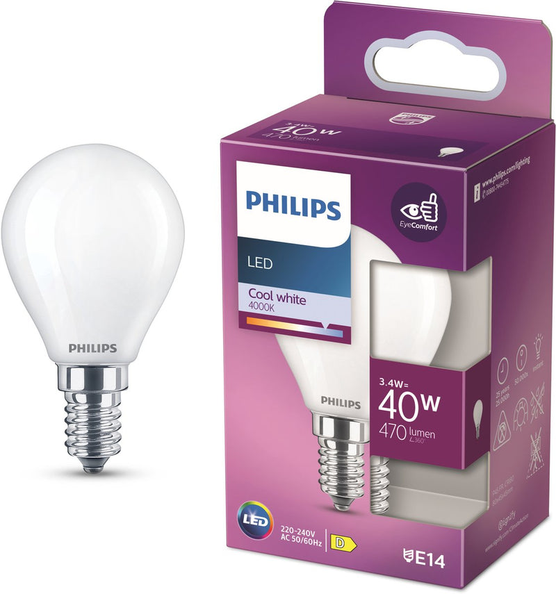 Philips led lamp - kogellamp met e14 fitting - koelwit licht: 4000k - 40w - mat glas